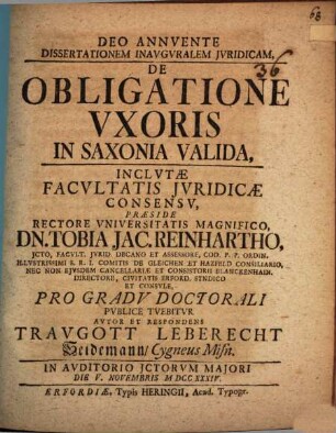 Diss. inaug. iur. de obligatione uxoris in Saxonia valida