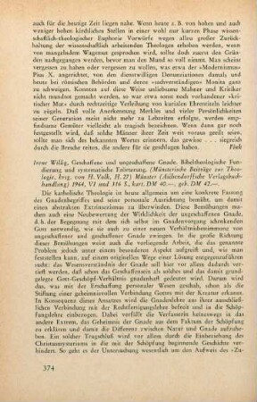 374-376 [Rezension] Willig, Irene, Geschaffene und ungeschaffene Gnade