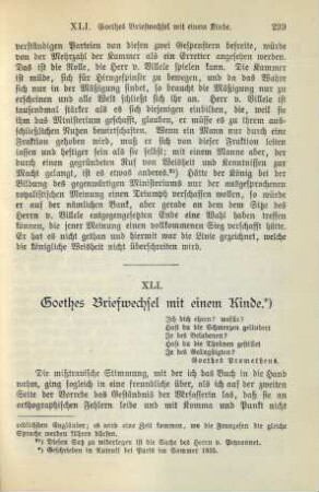 XLI. Goethes Briefwechsel mit einem Kinde