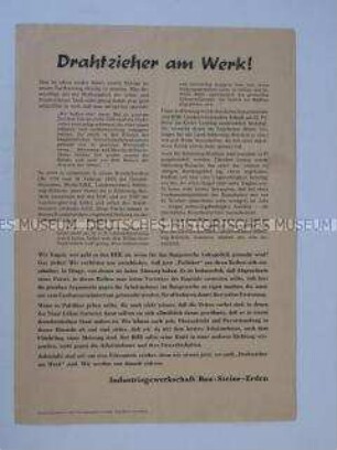 Propagandaflugblatt der IG Bau-Steine-Erden zur Tarifpolitik