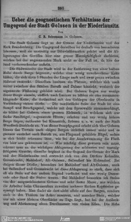 Ueber die geognostischen Verhältnisse der Umgegend der Stadt Golssen in der Niederlausitz