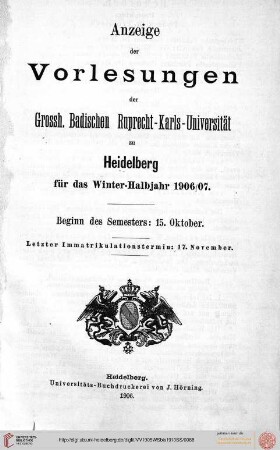 Wintersemester 1906/1907