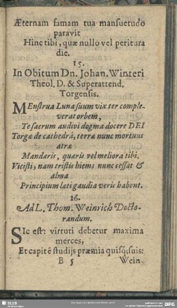 15. In Obitum Dn. Johan. Winteri Theol. D: & Superattend. Torgensis