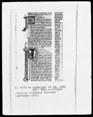 Biblia sacra mit Missale — Initiale P (aulus et Timotheus) mit lehrendem Paulus, Folio 566verso