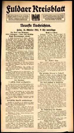 Erste Ausgabe vom Freitag, den 16. Oktober 1914.