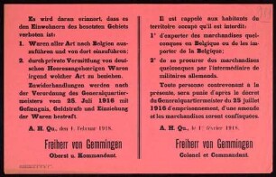 Verbot des Warenhandels mit Belgien