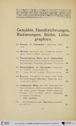 Gemälde, Handzeichnungen, Radierungen, Stiche, Lithographien (Nr. 275-287)