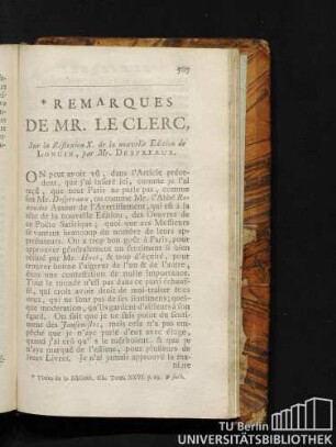 Remarques de Mr. Le Clerc, sur la réflexion X. de la nouvelle edition de Longin, par Mr. Despreaux.