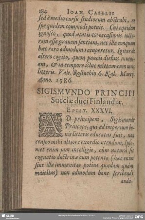 Sigismundo Principi Sueciae duci Finlandiae. Epist. XXXVI.