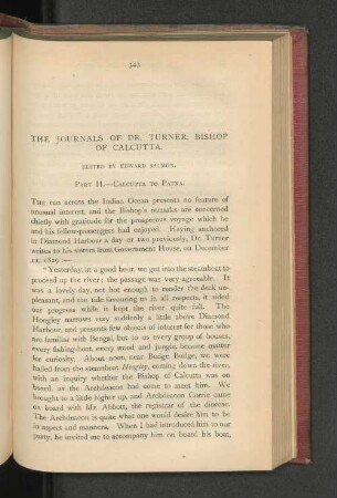 The journals of Dr. Turner, bishop of Calcutta.