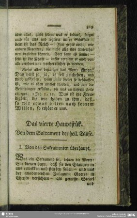 Das vierte Hauptstük. Von dem Sakrament der heil. Taufe