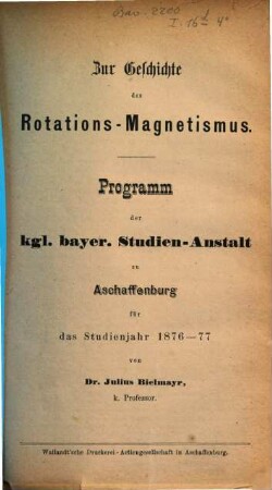 Zur Geschichte des Rotations-Magnetismus
