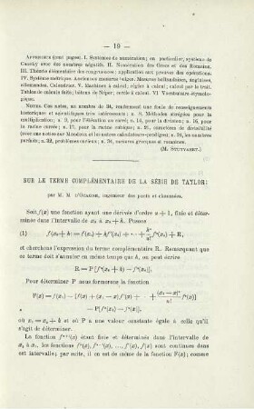 SUR LE THERME COMPLÉMENTAIRE DE LA SÉRIE DE TAYLOR.