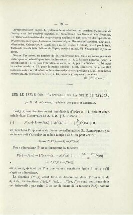 SUR LE THERME COMPLÉMENTAIRE DE LA SÉRIE DE TAYLOR.