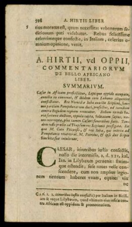 A. Hirtii, vel Oppii, Commentariorum De Bello Africano Liber. Summarium