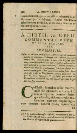 A. Hirtii, vel Oppii, Commentariorum De Bello Africano Liber. Summarium