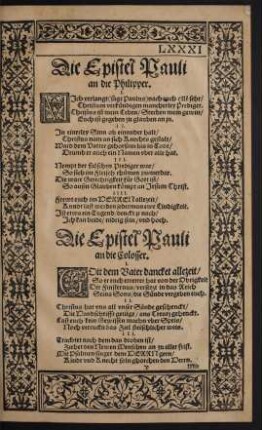 Die Epistel Pauli an die Colosser.