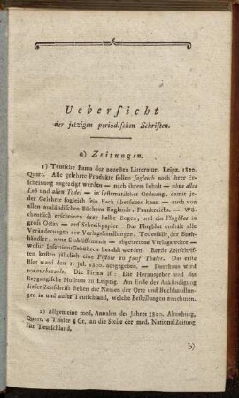 Uebersicht der jetzigen periodischen Schriften.