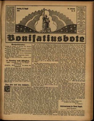 Erste Ausgabe vom Sonntag, den 20. August 1933.
