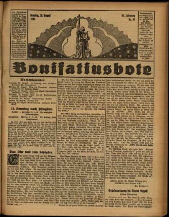 Erste Ausgabe vom Sonntag, den 20. August 1933.