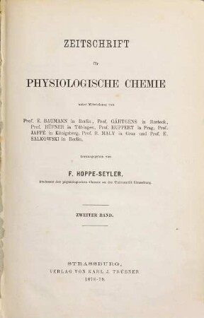 Zeitschrift für physiologische Chemie, 2. 1878/79