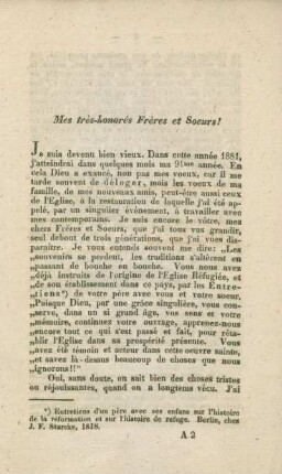 Mes très-honorés Frères et Soeurs!