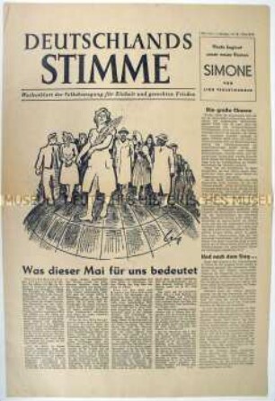 Wochenzeitung der Volkskongressbewegung "Deutschlands Stimme" zum 1. Mai