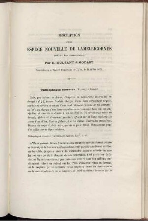 Description D'une Espece Nouvelle De Lamelllicornes