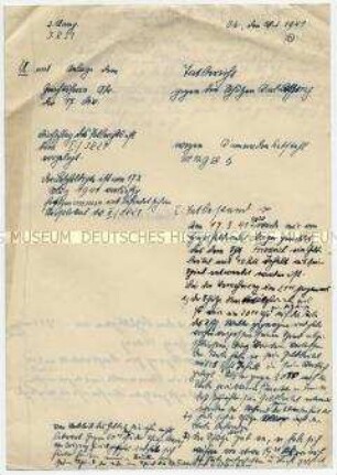 Handschriftlicher Entwurf (Fragment) eines Tatberichtes über einen "Kameradendiebstahl" - Personenkonvolut