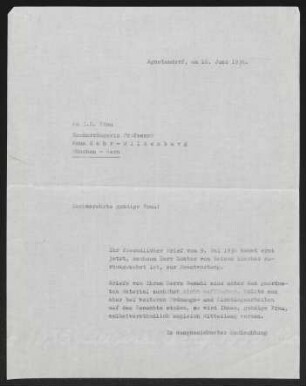Brief von Gerhart Hauptmann an Anna Bahr-Mildenburg, geschrieben von Ludwig Jauner