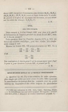 Notes sur dives articles de la nouvelle correspondance.