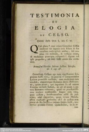 Testimonia Et Elogia De Celso