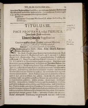 Titulus III. De Pace Prophana, vulgo Publica.