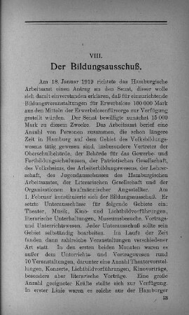 VIII. Der Bildungsausschuß.