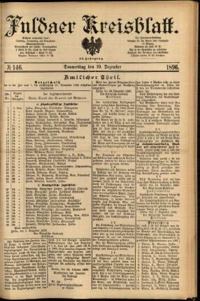 Erste Ausgabe vom Donnerstag, den 10. Dezember 1896.