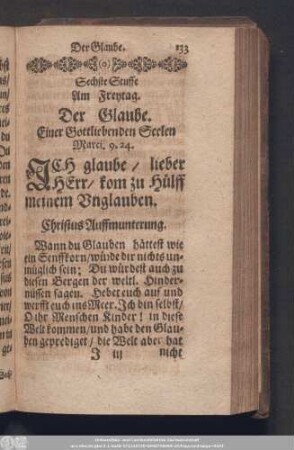 Sechste Stuffe Am Freytag. Der Glaube. Einer Gottliebenden Seelen. Marci. 9. 24.