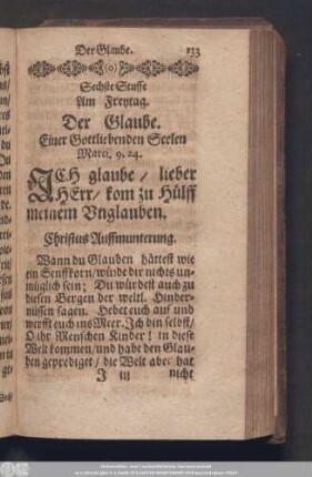 Sechste Stuffe Am Freytag. Der Glaube. Einer Gottliebenden Seelen. Marci. 9. 24.