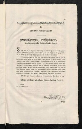 C. Der freyen Reichs-Städte