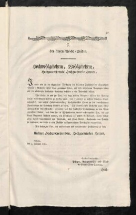 C. Der freyen Reichs-Städte