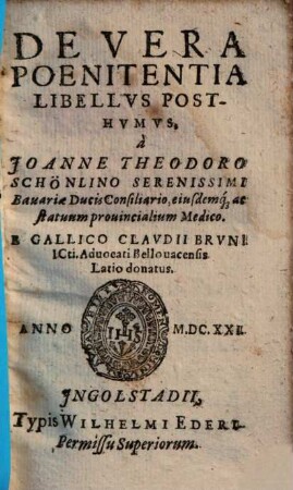 De Vera Poenitentia Libellus Posthumus