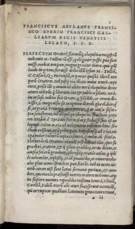 Franciscus Asulanus Francisco Rubrio Francisci Galliarum Regis Venetiis Legato, S.P.D.