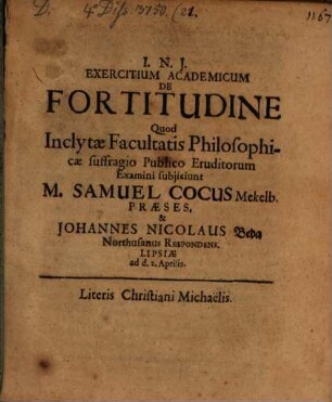 Exercitium Academicum De Fortitudine