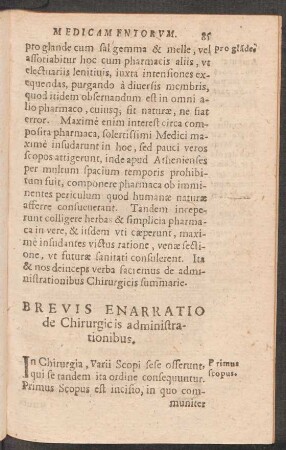 Brevis Enarratio de Chirurgicis administrationibus.