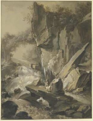 Wasserfall, im Vordergrund ein Maler