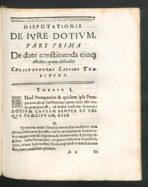 Disputationis De Iure Dotium. Pars Prima De dote constituenda eiusque effectu, quam defendet Christophorus Lappius Thuringus.