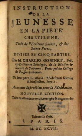 Instruction de la jeunesse en la pieté chretienne