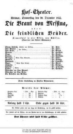 Die Braut von Messina, oder: Die feindlichen Brüder