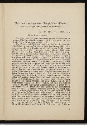 Brief des armamputierten Kriegsblinden Schwarz ...