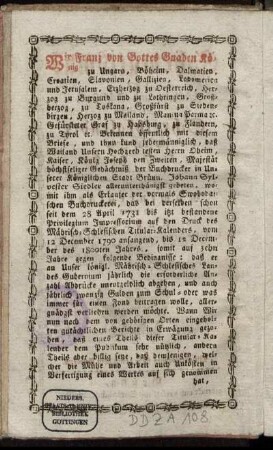 Wir Franz von Gottes Gnaden König ...