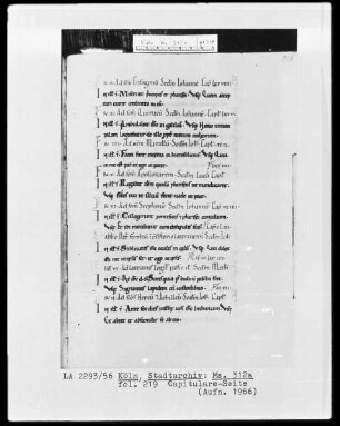Evangeliar aus St. Pantaleon, Köln — Capitulare-Seite, Folio fol. 219